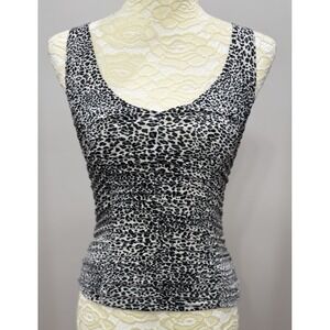 Vtg Womens Top Y2K Small Leopard Animal Print Cami Tank V Neck Rouched USA